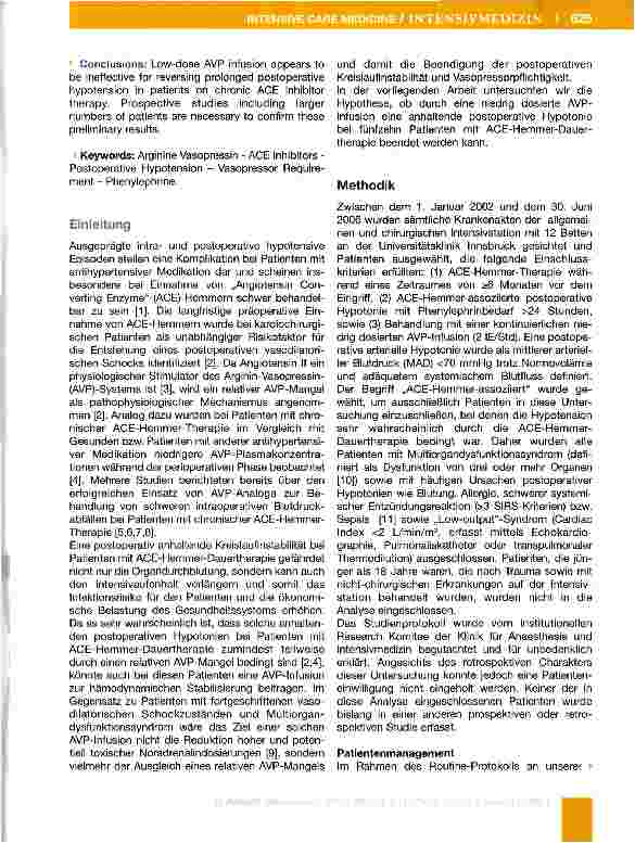 Vorschauseite 2: Arginin-Vasopressin bei Patienten mit chronischer ACE-Hem mer-Therapie und anhaltender postoperativer Hypotension