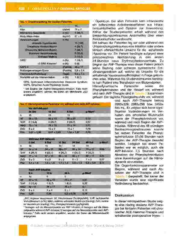 Vorschauseite 4: Arginin-Vasopressin bei Patienten mit chronischer ACE-Hem mer-Therapie und anhaltender postoperativer Hypotension