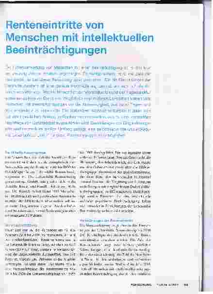 Vorschauseite 1: Renteneintritte von Menschen mit intellektuellen Beeinträchtigungen