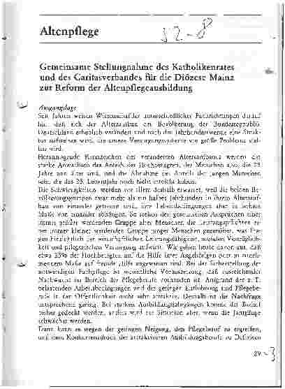 Vorschauseite 1: Gemeinsame Stellungnahme zur Reform der Altenpflegeausbildung