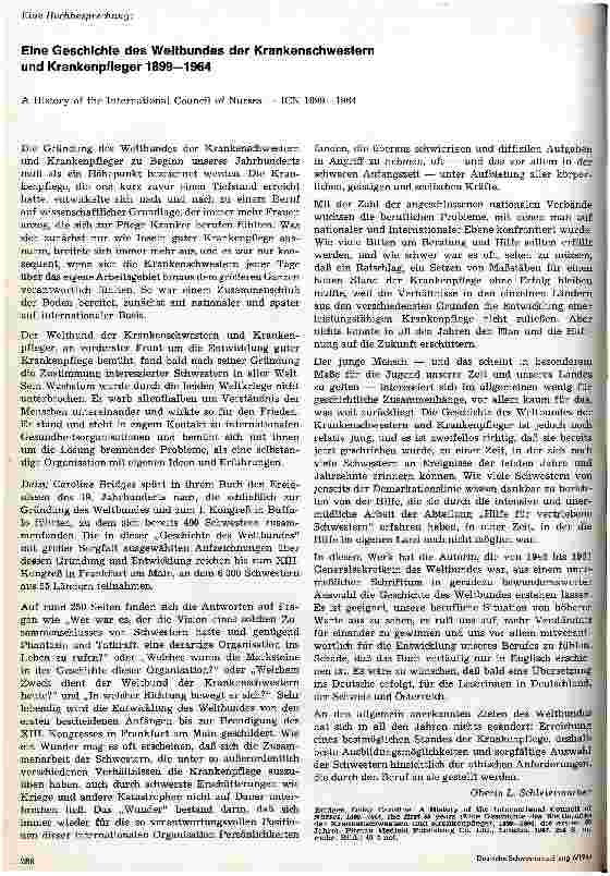 Vorschauseite 1: Eine Geschichte des Weltbundes der Krankenschwestern und Krankenpfleger 1899-1964