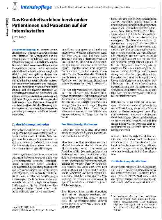 Vorschauseite 1: Das Krankheitserleben herzkranker Patientinnen und Patienten auf der Intensivstation