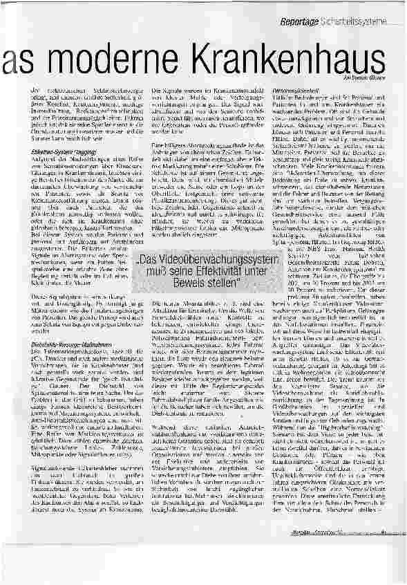 Vorschauseite 2: Sicherheit und das moderne KrankenhausVorteile durch Sicherheitssysteme