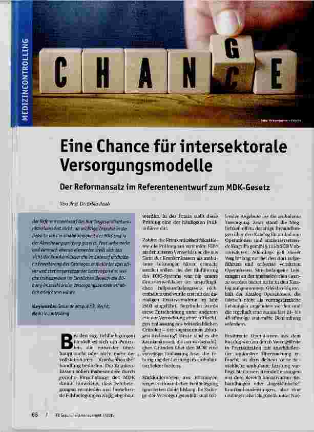 Vorschauseite 1: Eine Chance für intersektorale Versorgungsmodelle