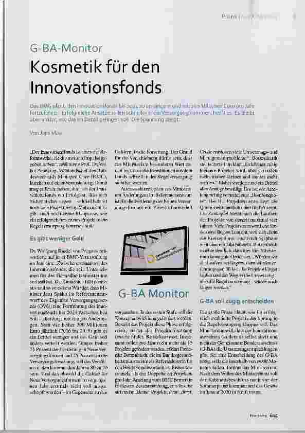 Vorschauseite 1: G-BA-Monitor Kosmetik für den Innovationsfonds
