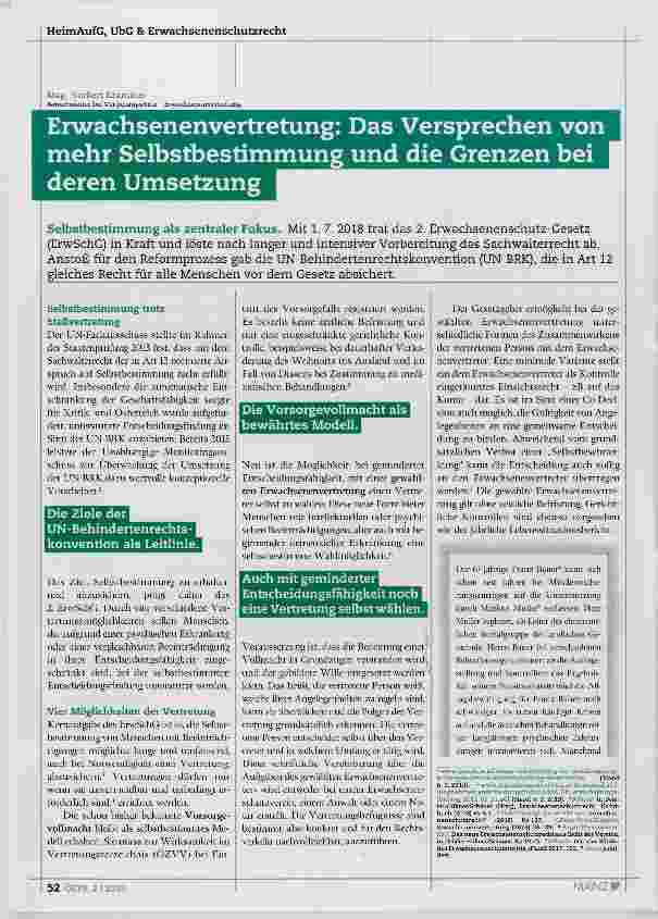 Vorschauseite 1: Erwachsenenvertretung: Das Versprechen von mehr Selbstbestimmung und die Grenzen bei deren Umsetzung