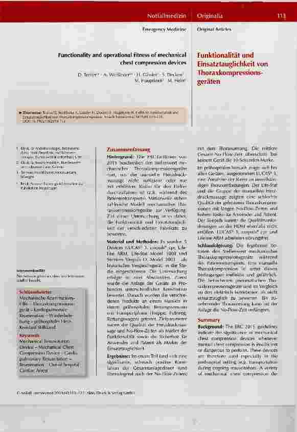 Vorschauseite 1: Funktionalität und Einsatztauglichkeit von Thoraxkompressionsgeräten