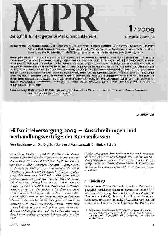 Vorschauseite 1: Hilfsmittelversorgung 2009 - Ausschreibungen und Verhandlungsverträge der Krankenkassen
