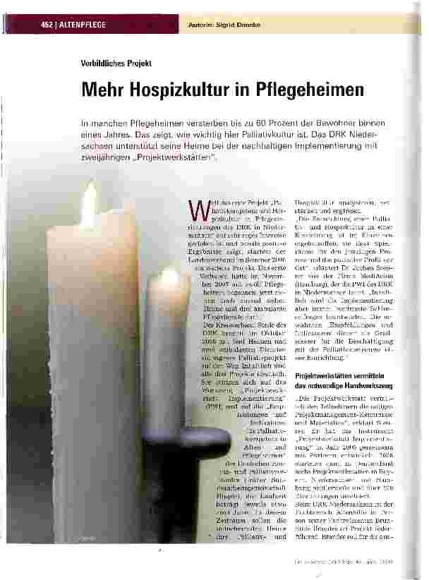 Vorschauseite 1: Vorbildliches ProjektMehr Hospizkultur in Pflegeheimen