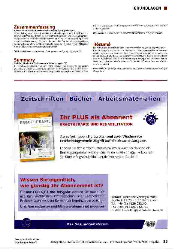 Vorschauseite 3: Bausteine einer Lebensweltorientierung in der Ergotherapie