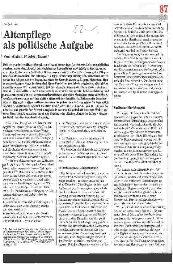 Vorschauseite 1: Perspektiven: Altenpflege als politische Aufgabe