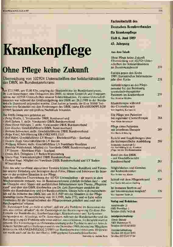 Vorschauseite 1: Ohne Pflege keine Zukunft Überreicht von 102924 Unterschriften der Solidaritätsaktion des DBfK im Bundeskanzleramtes