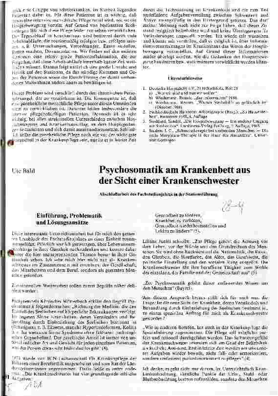 Vorschauseite 1: Psychosomatik am Krankenbett aus der Sicht einer Krankenschwester