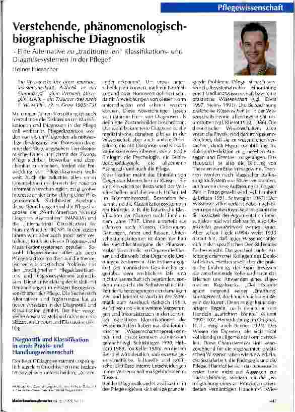Vorschauseite 1: Verstehenden, phänomenologisch-biographische Diagnostik Eine Alternative zu traditionellen Klassifikationsund Diagnosesystemen in der Pflege?