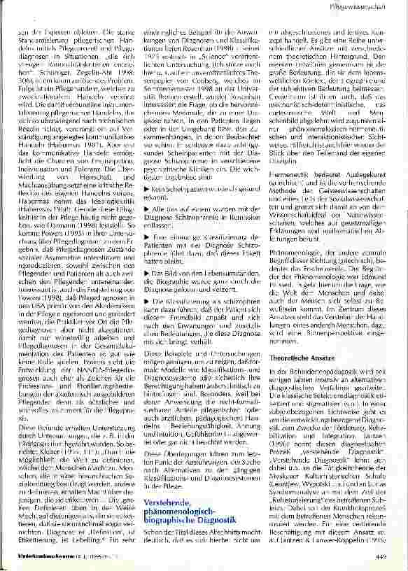 Vorschauseite 3: Verstehenden, phänomenologisch-biographische Diagnostik Eine Alternative zu traditionellen Klassifikationsund Diagnosesystemen in der Pflege?