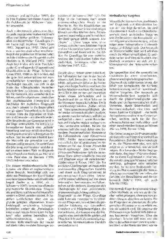 Vorschauseite 4: Verstehenden, phänomenologisch-biographische Diagnostik Eine Alternative zu traditionellen Klassifikationsund Diagnosesystemen in der Pflege?