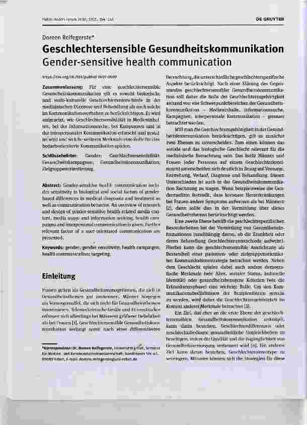Vorschauseite 1: Geschlechtersensible Gesundheitskommunikation