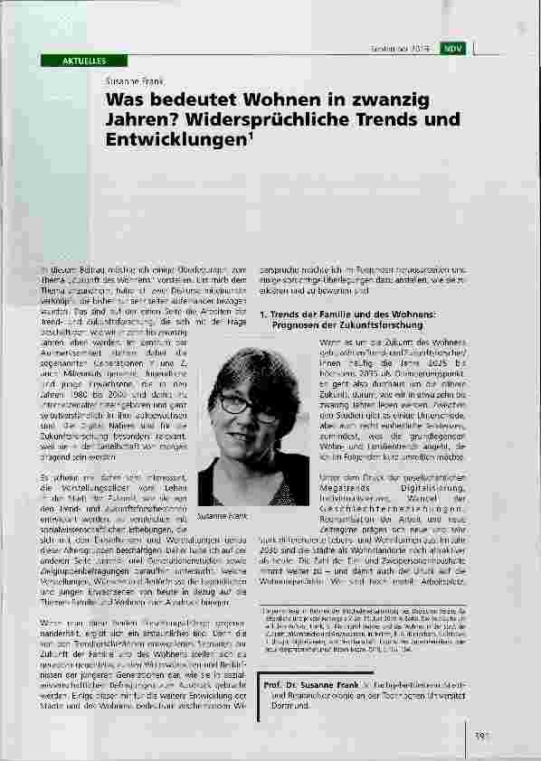 Vorschauseite 1: Was bedeutet Wohnen in zwanzig Jahren? Widersprüchliche Trends und Entwicklungen