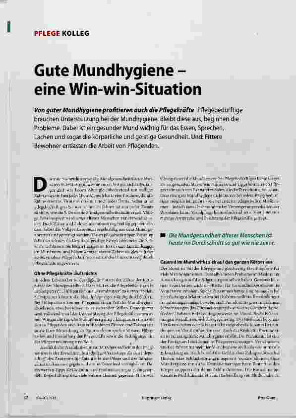 Vorschauseite 1: Gute Mundhygiene - eine Win-win-Situation