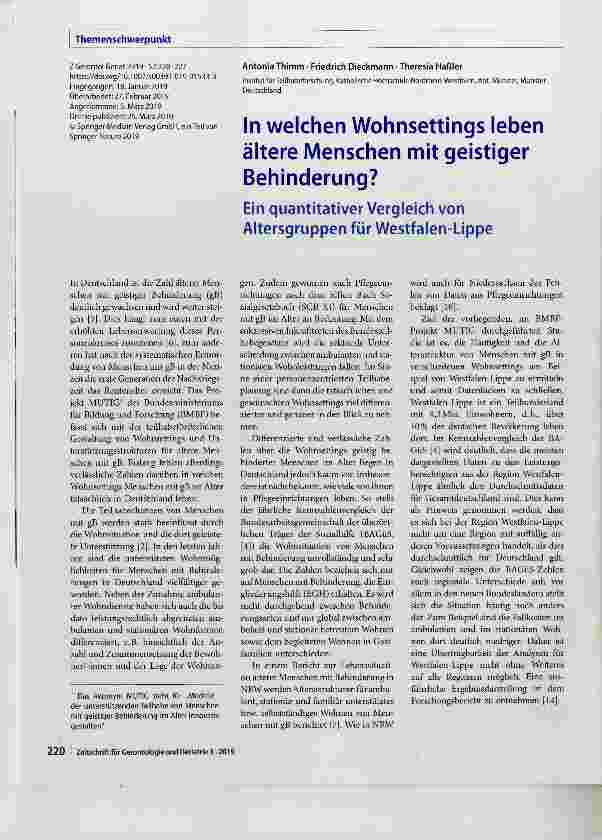 Vorschauseite 1: In welchen Wohnsettings leben ältere Menschen mit geistiger Behinderung?