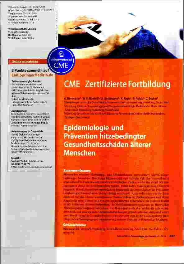 Vorschauseite 1: Epidemiologie und® Prävention hitzebedingte^ Gesundheitsschäden älterer Menschen