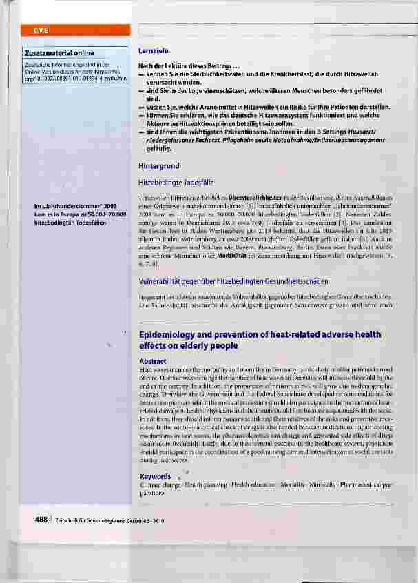 Vorschauseite 2: Epidemiologie und® Prävention hitzebedingte^ Gesundheitsschäden älterer Menschen