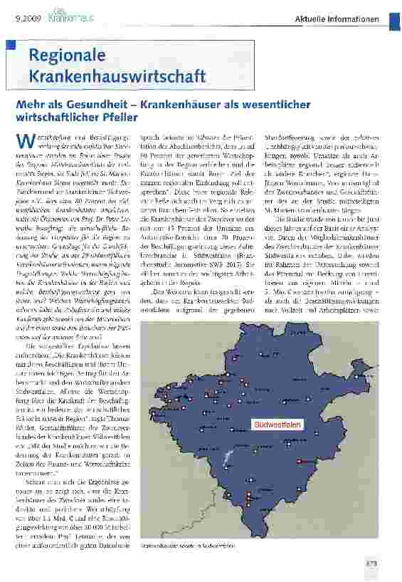 Vorschauseite 1: Mehr als Gesundheit - Krankenhäuser als wesentlicher wirtschaftlicher Pfeiler