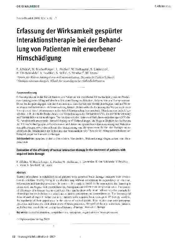 Vorschauseite 1: Erfassung der Wirksamkeit gespürter Interaktionstherapie bei der Behandlung von Patienten mit erworbener Hirnschädigung