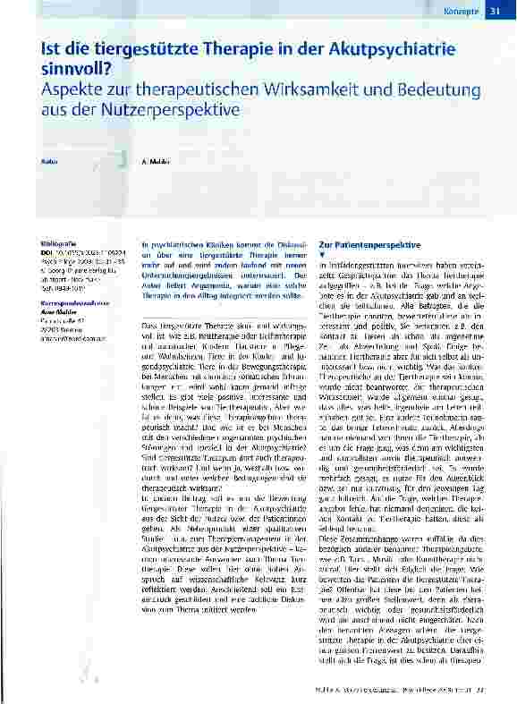Vorschauseite 1: Ist die tiergestützte Therapie in der Akutpsychiatrie sinnvoll?