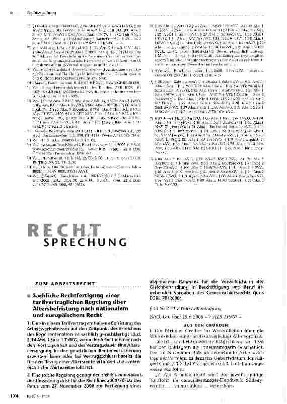Vorschauseite 1: Sachliche Rechtfertigung einer tarifvertraglichen Regelung über Altersbefristung nach nationalem und europäischem Recht