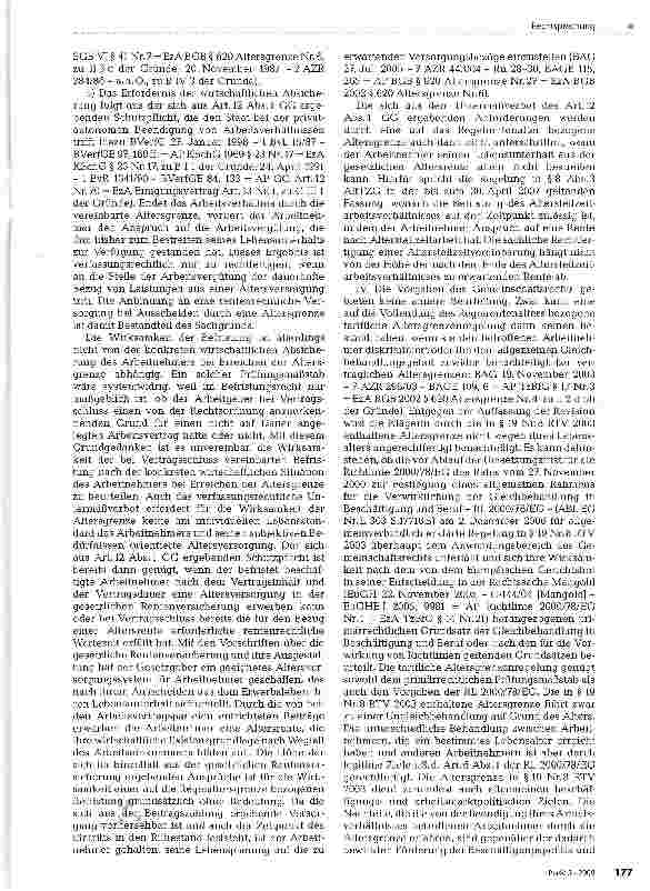 Vorschauseite 4: Sachliche Rechtfertigung einer tarifvertraglichen Regelung über Altersbefristung nach nationalem und europäischem Recht