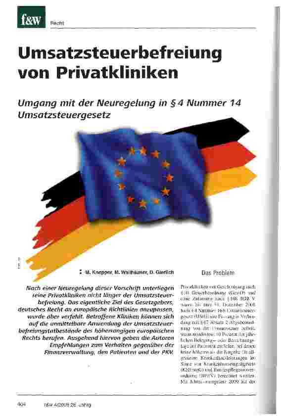 Vorschauseite 1: Umsatzsteuerbefreiung von Privatkliniken