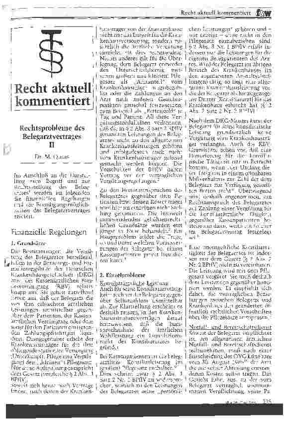 Vorschauseite 1: Rechtsprobleme des Belegarztvertrages Teil II