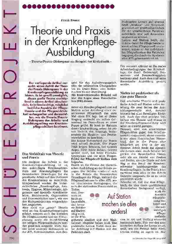 Vorschauseite 1: Theorie und Praxis in der Krankenpflege-Ausbildung Theorie/Praxis-Diskrepanz am Beispiel der Kinästhetik