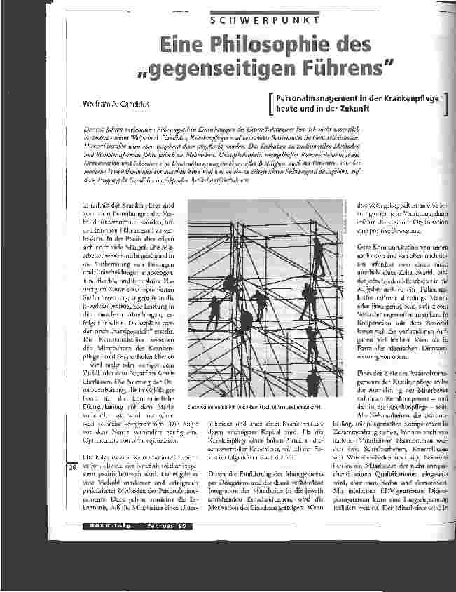 Vorschauseite 1: Eine Philosophie des gegenseitigen Führens Personalmanagement in der Krankenpflege heute und in der Zukunft