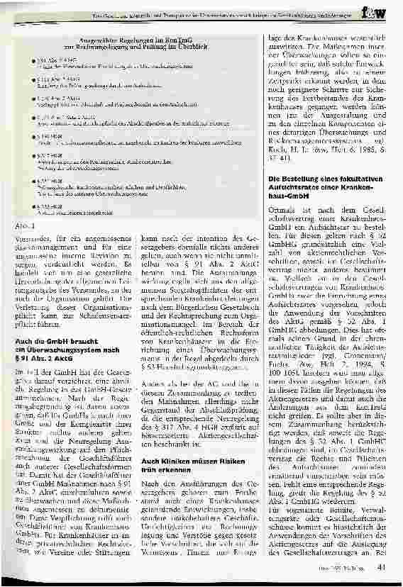 Vorschauseite 2: Das Gesetz zur Kontrolle und Transparenz im Unternehmensbereich... ...bringt den Krankenhäusern Veränderungen