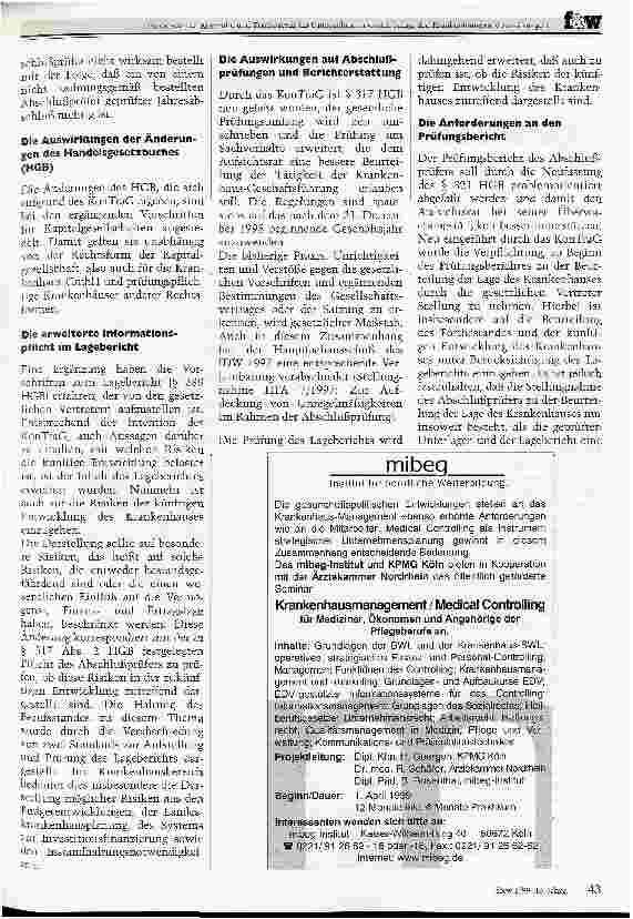 Vorschauseite 4: Das Gesetz zur Kontrolle und Transparenz im Unternehmensbereich... ...bringt den Krankenhäusern Veränderungen