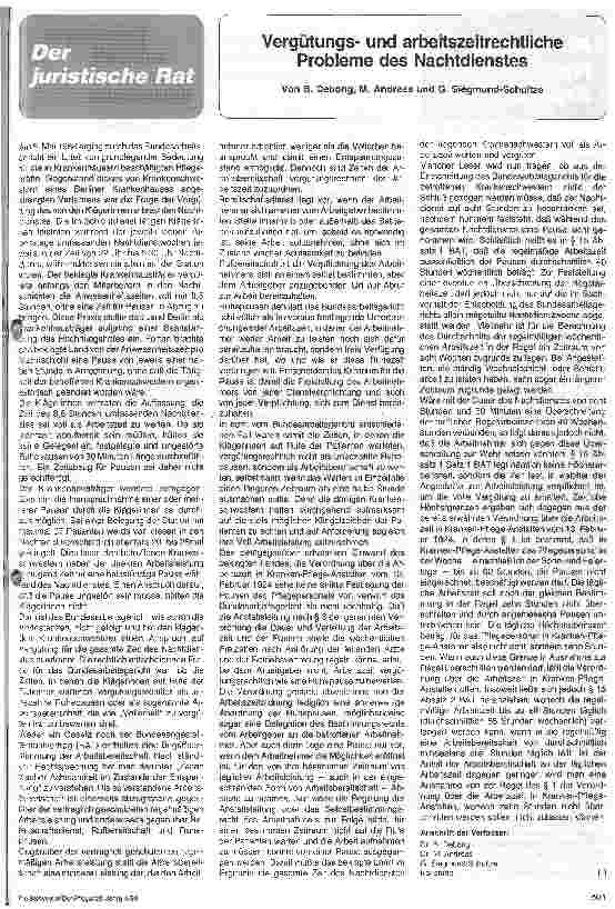 Vorschauseite 1: Vergütungsund arbeitsrechtliche Probleme des Nachtdienstes