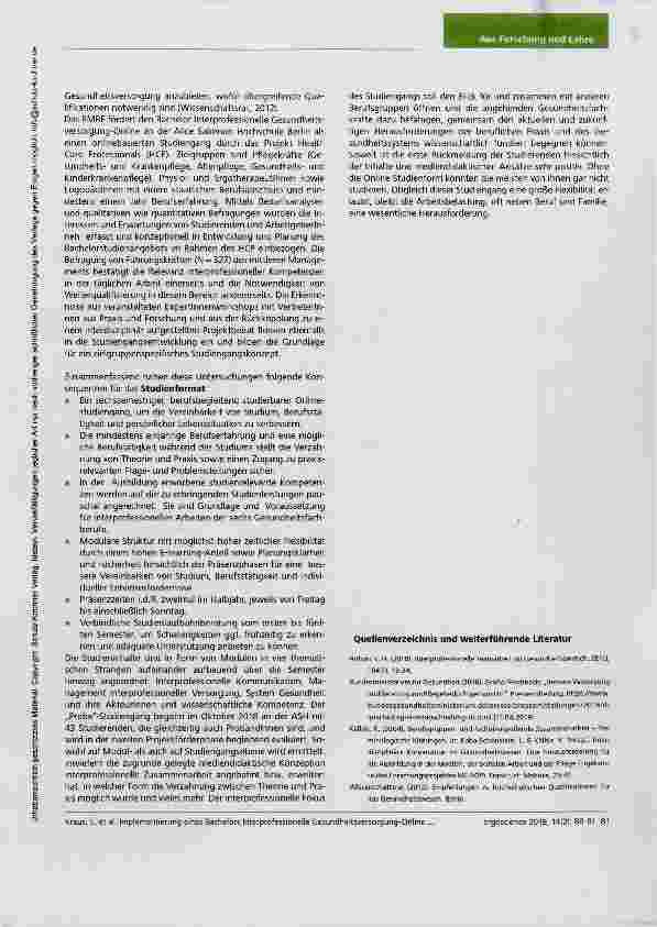 Vorschauseite 2: Implementierung eines Bachelors Interprofessionelle Gesundheitsversorgung-Online an der Alice Salomon Hochschule Berlin - Eine bedarfsgerechte zukunftsorientierte Gesundheitsverso…