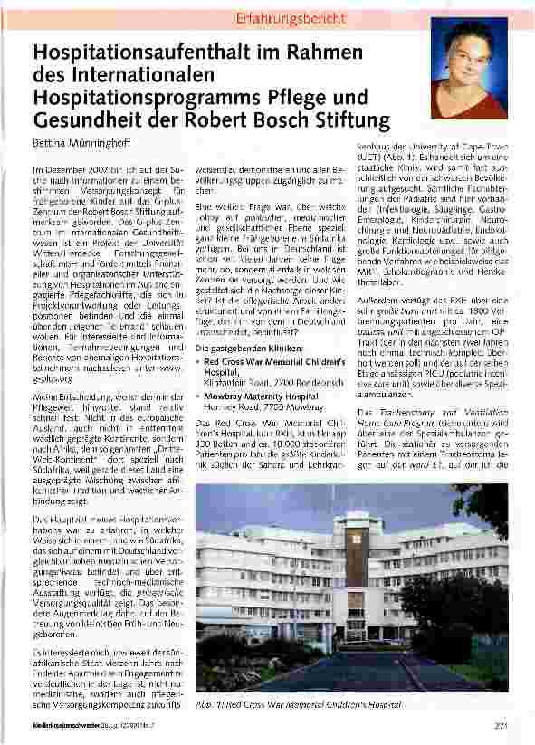 Vorschauseite 1: Hospitationsaufenthalt im Rahmen des Internationalen Hospitationsprogramms Pflege und Gesundheit der Robert Bosch Stiftung