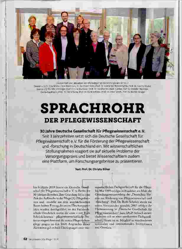 Vorschauseite 1: SPRACHROHR DER PFLEGEWISSENSCHAFT 30 Jahre Deutsche Gesellschaft für Pflegewissenschaft e.M.