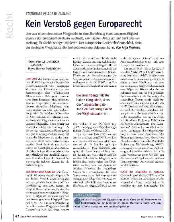 Vorschauseite 1: Kein Verstoß gegen Europarecht