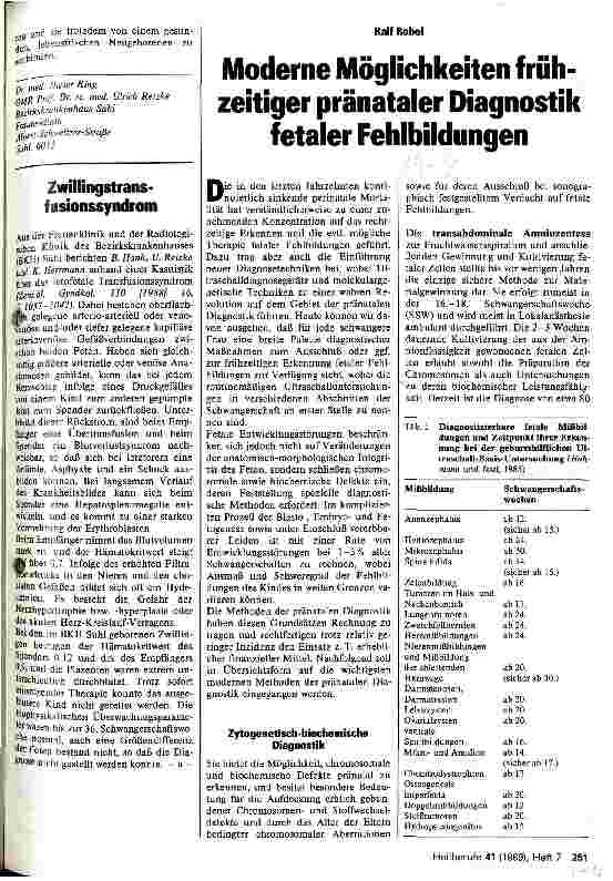 Vorschauseite 1: Moderne Möglichkeiten frühzeitiger pränataler Diagnostik fetaler Fehlbildung