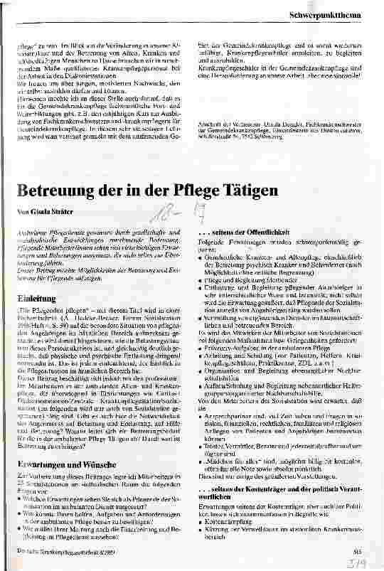 Vorschauseite 1: Betreuung der in der Pflege Tätigen