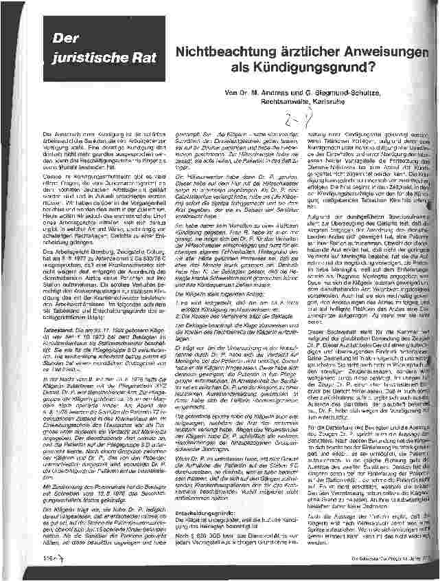 Vorschauseite 1: Nichtbeachtung ärztlicher Anweisungen als Kündigungsgrung?