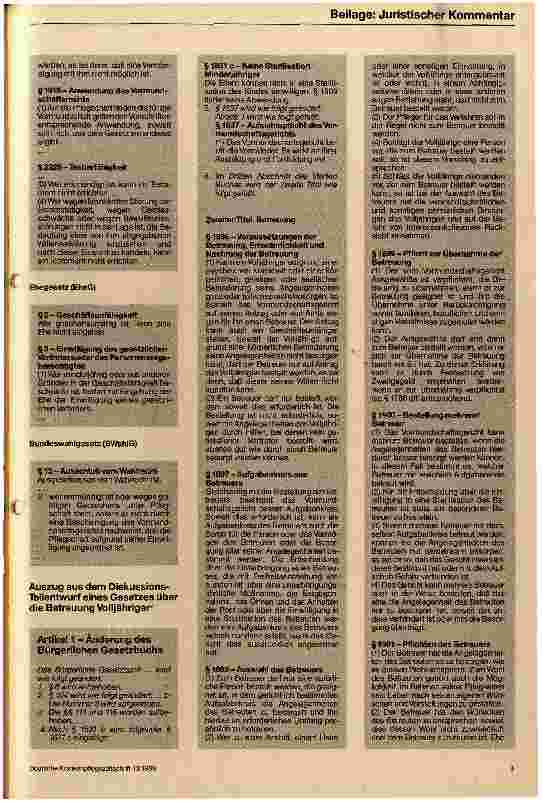 Vorschauseite 2: Der Betreuungsgesetzentwurf Die Neuregelung des Entmündigungsund Vormundschaftsrechts