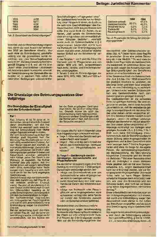 Vorschauseite 6: Der Betreuungsgesetzentwurf Die Neuregelung des Entmündigungsund Vormundschaftsrechts