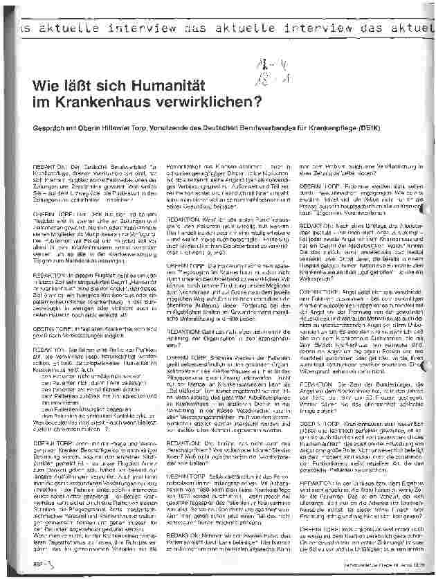 Vorschauseite 1: Wie läßt sich Humanität im Krankenhaus verwirklichen