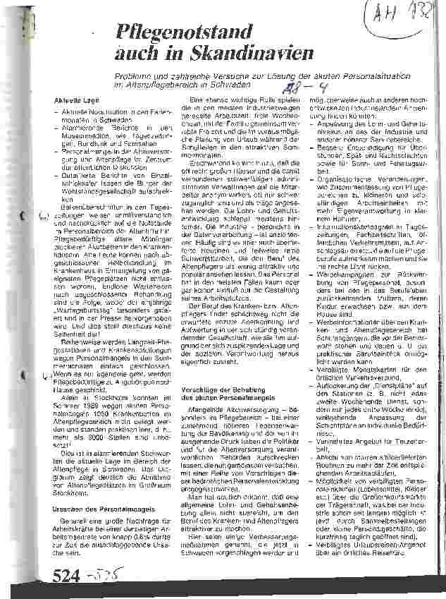 Vorschauseite 1: Pflegenotstand auch in Skandinavien Probleme und zahlreiche Versuche zur Lösung der Personalsituation
