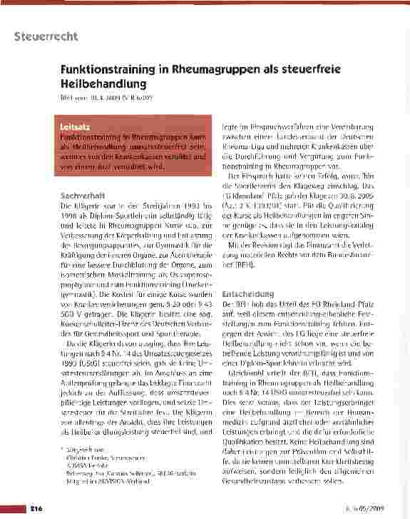Vorschauseite 1: Funktionstraining in Rheumagruppen als steuerfreie Heilbehandlung